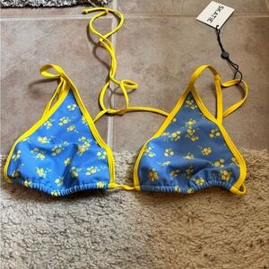 NWT SKATIE Blue and Yellow Floral Bikini Top